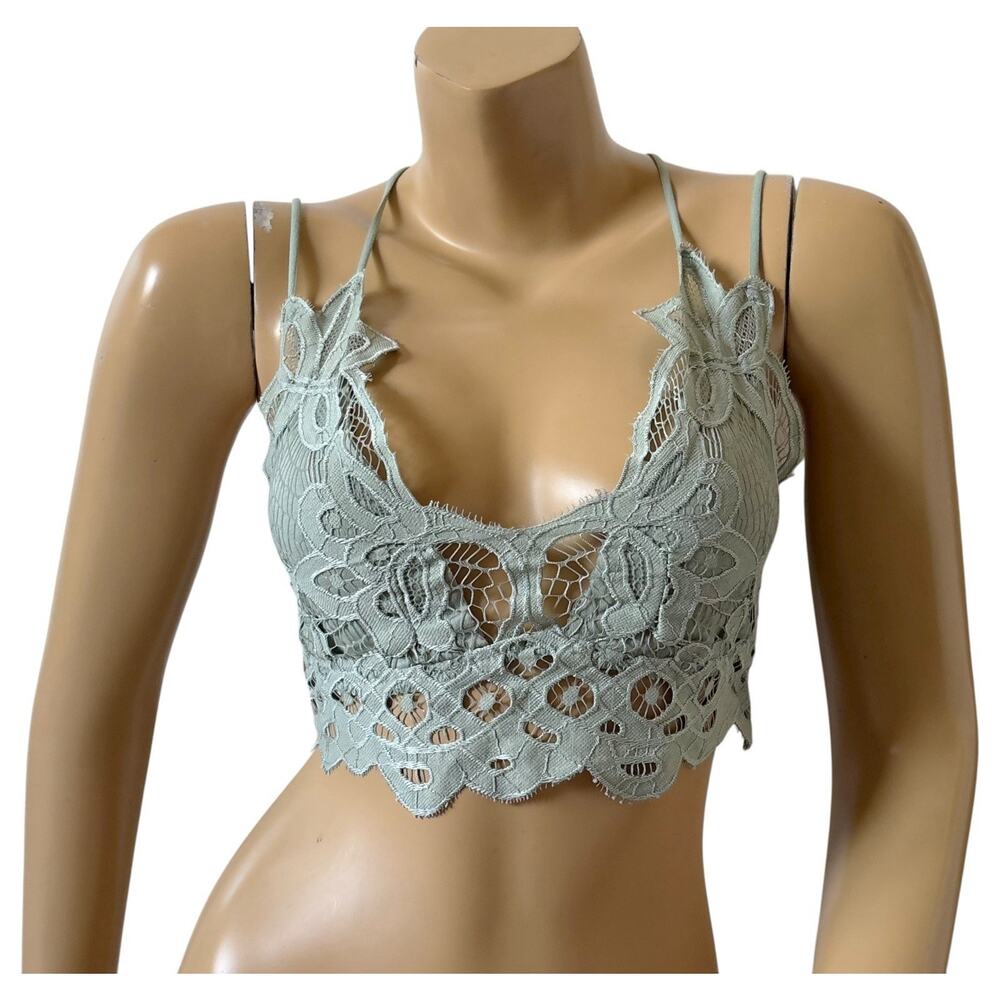 Faded Rose Bralette Womens Small Sage Green Lace Longline Strappy Bra